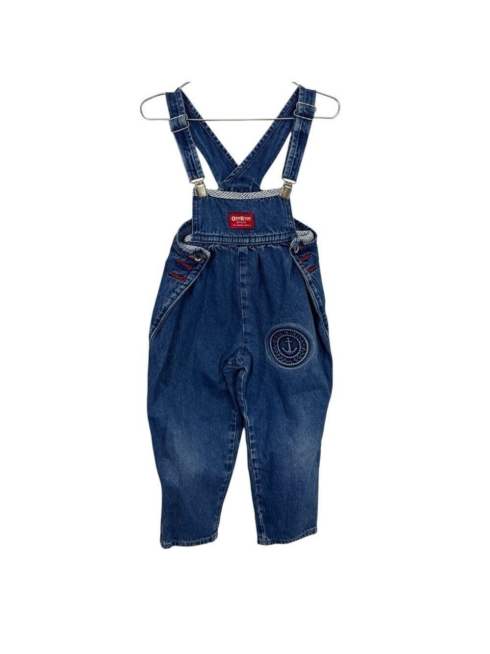 Vintage Oshkosh Denim Nautical Overalls Sz 4 Yrs Blue Jean Suspender Clip USA